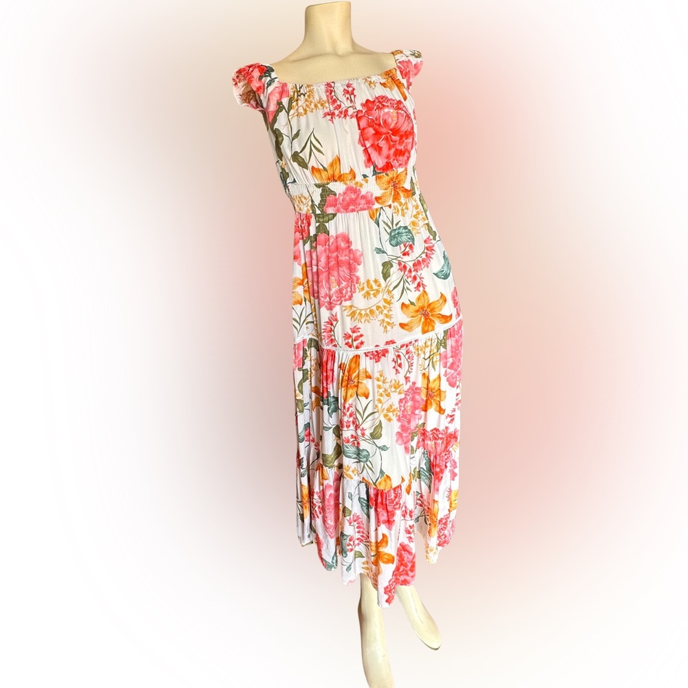 Floral Maxi Skirt - Red and Orange